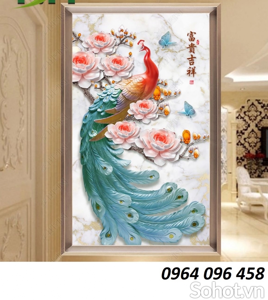 Tranh gạch 3d chim công LJG4