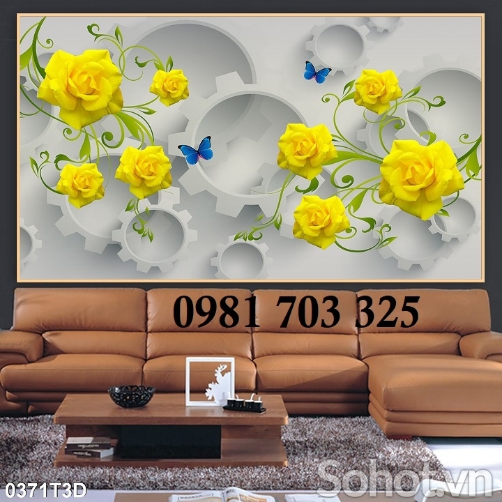 Tranh gạch 3D trang trí hình hoa đẹp