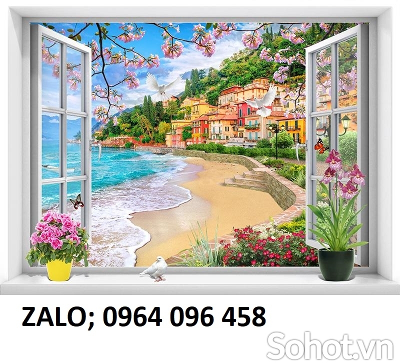 Tranh gạch ốp tường cửa sổ 3d - HCN43