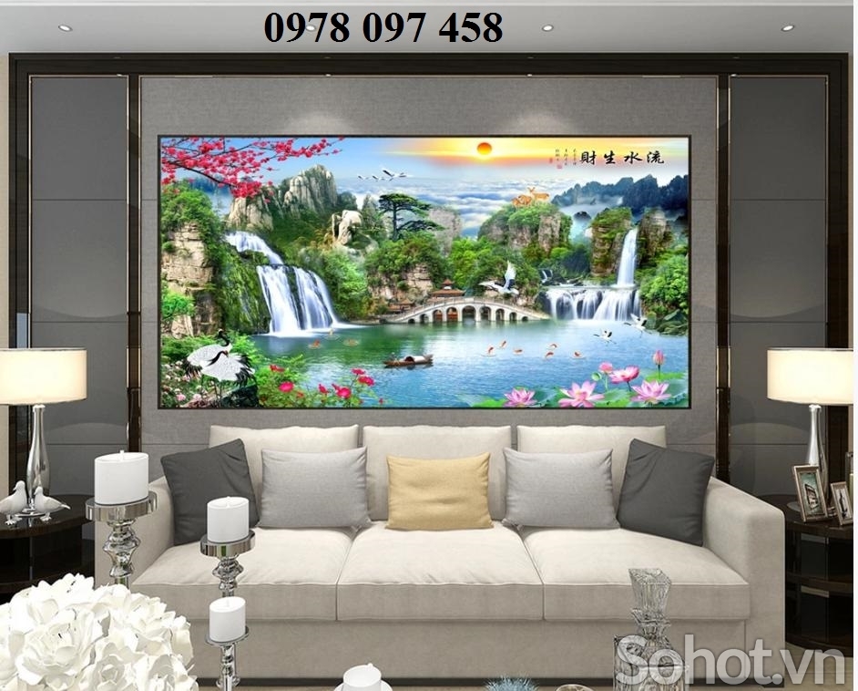 Gạch tranh phong cảnh phòng khách