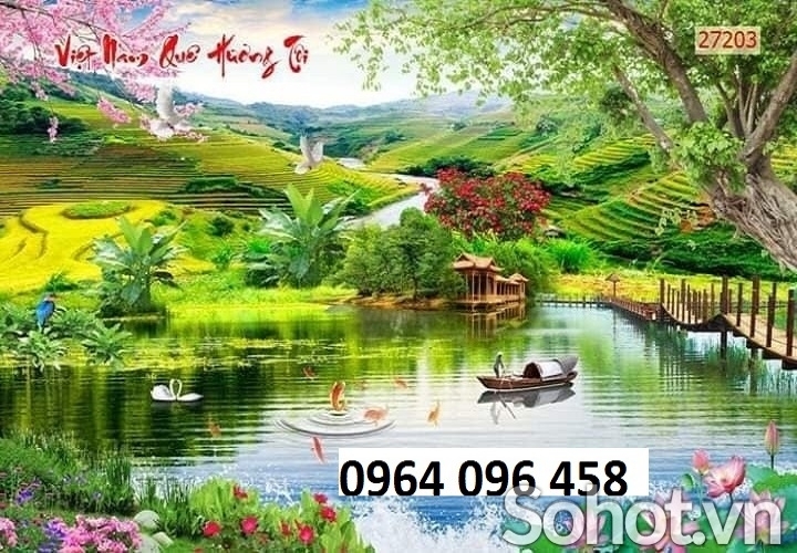 Tranh gạch 3d ốp tường tranh phong cảnh đồng quê - NCVV54