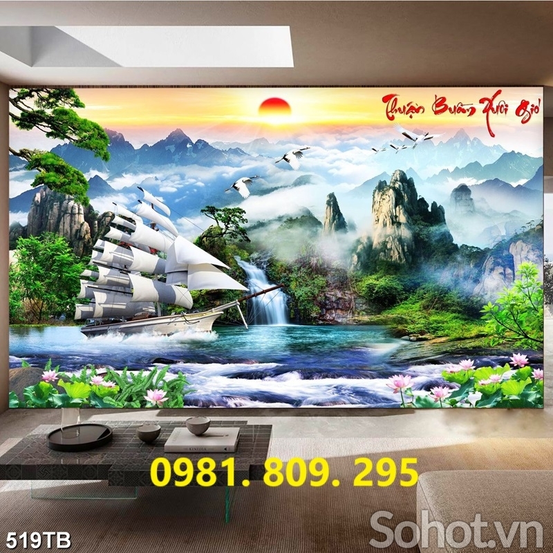 Tranh gạch , Tranh gạch ốp tường thuyền buồm Hn8393