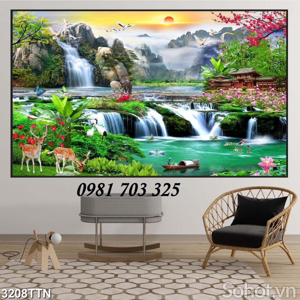 Gạch tranh sơn thủy hữu tình đẹp