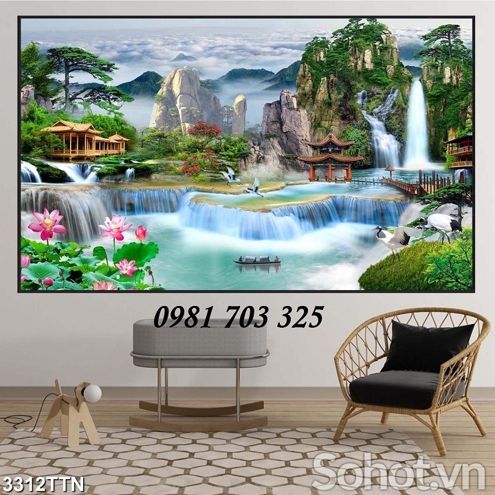 Tranh gạch 3D thác nước đẹp