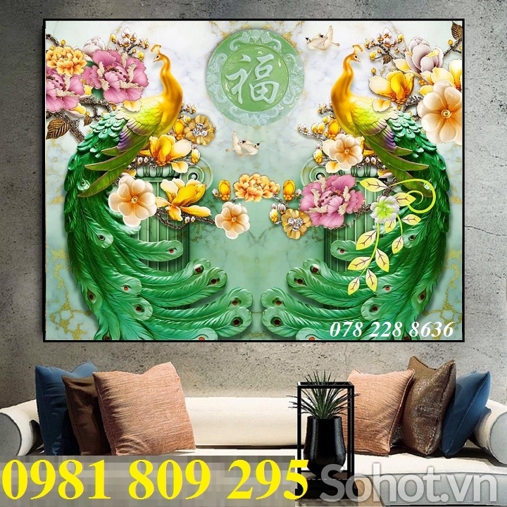 Tranh gạch , gạch 3d , gạch men chim công HN999
