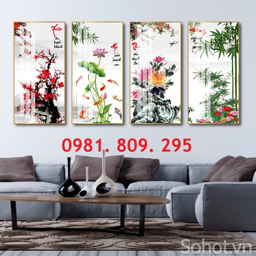 Tranh 3d tứ quý , gạch tranh