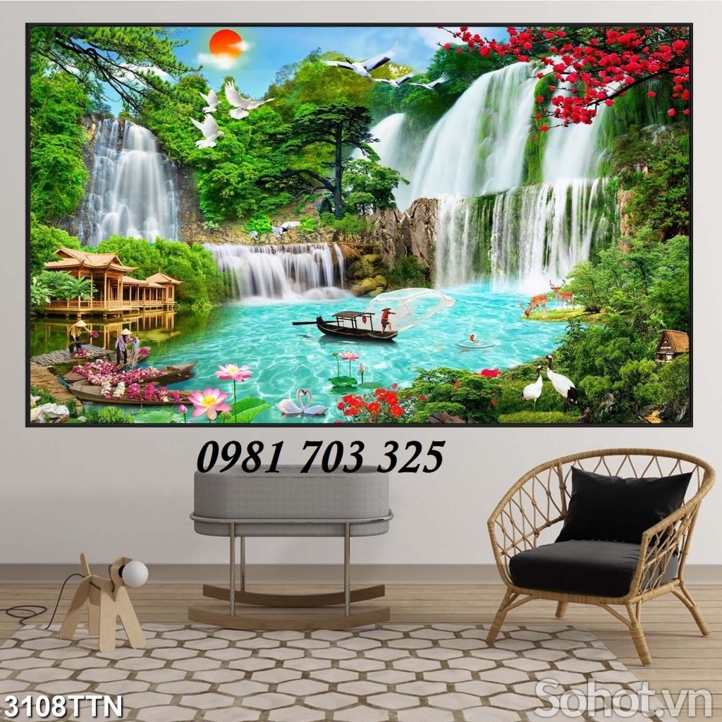 Gạch tranh thác nước phong thủy 3d