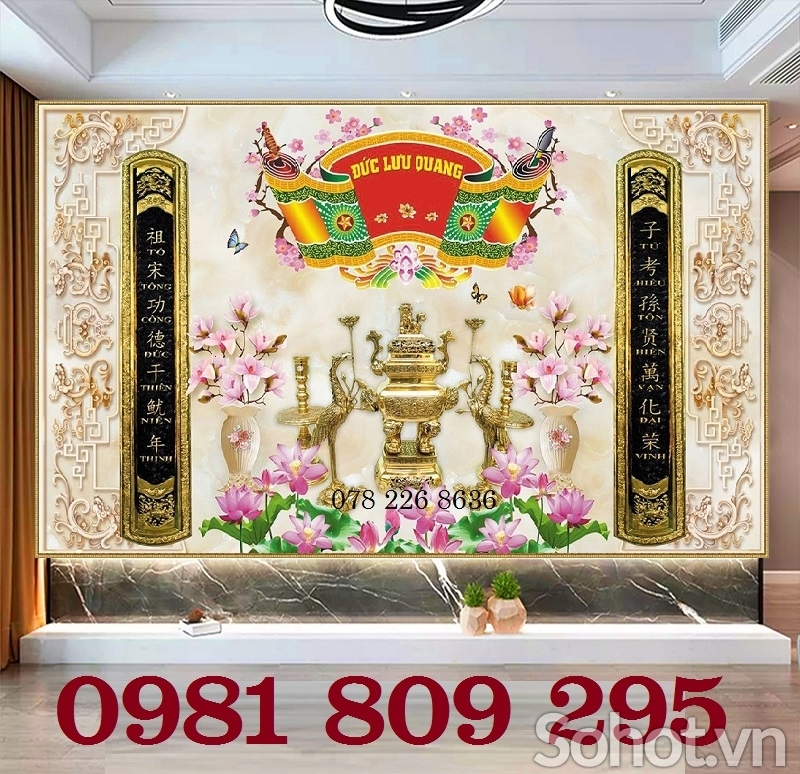 Gạch tranh cao cấp phòng thờ 3d gia tiên