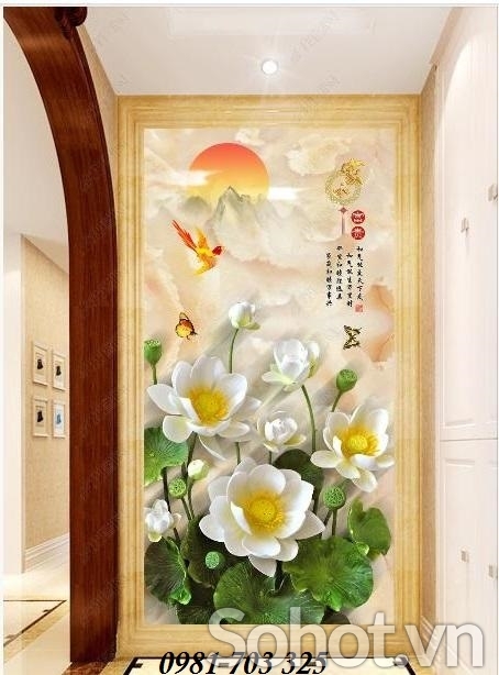 Tranh hoa khổ dọc treo phòng khách- gạch tranh trang trí