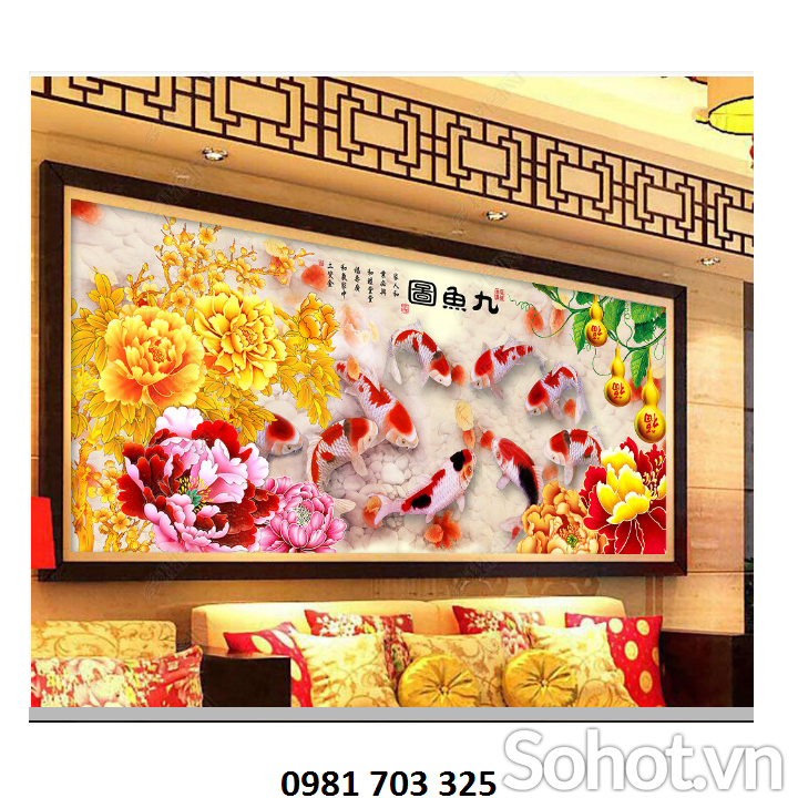 Tranh gạch 3D cá chép - tranh phong thủy