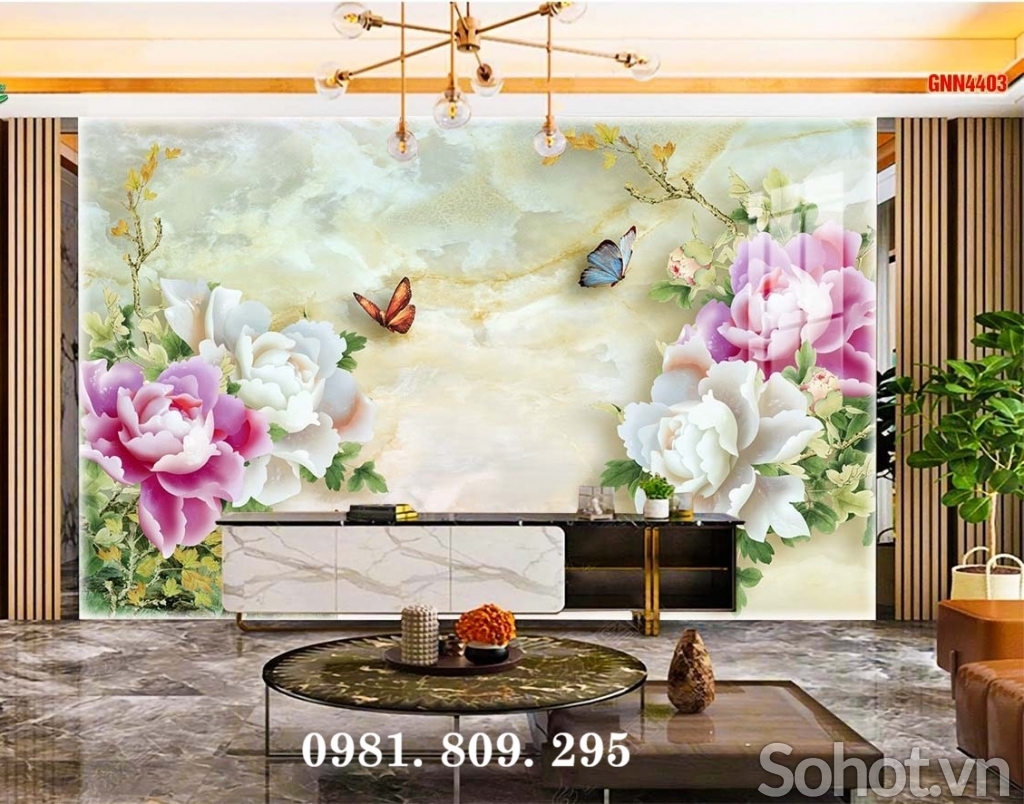 Mẫu gạch ốp tường 3d hoa mẫu đơn