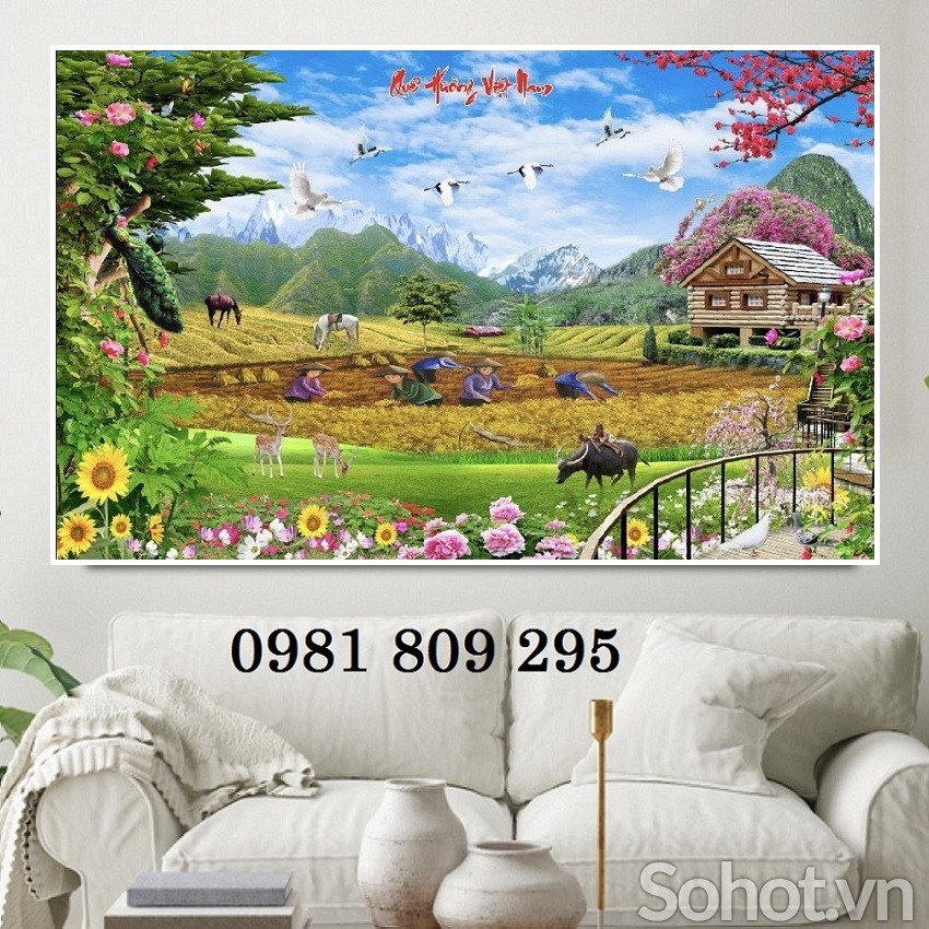 Phong cảnh đồng quê Việt Nam, gạch tranh 3d