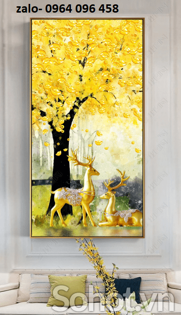 Tranh gạch cây kim tiền phòng khách - 953CV