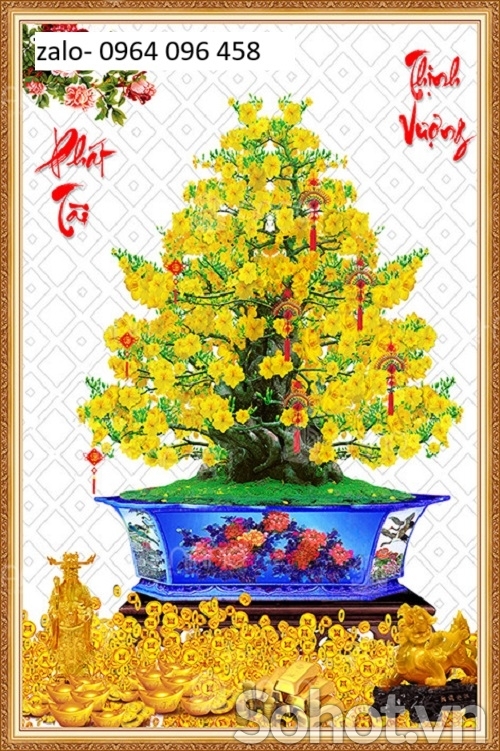 Tranh gạch ốp tường hoa mai vàng 3d - HDCX33