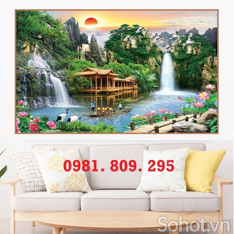 Tranh gạch phong cảnh 3d ngôi nhà HN3838