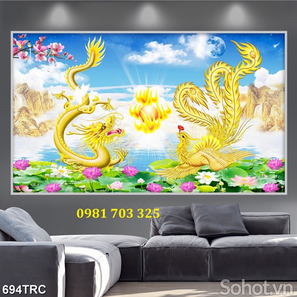 Tranh gạch rồng phượng phong thủy dán tường