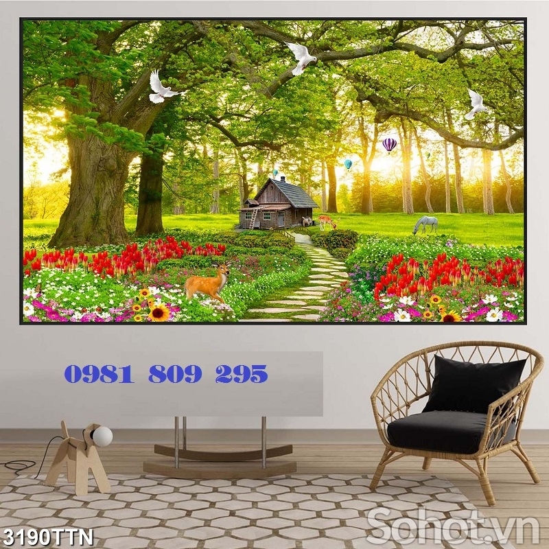 Gạch tranh phong cảnh vườn hoa HP7654
