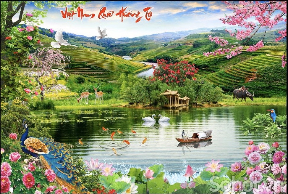 Tranh phong cảnh hoa sen 3D trang trí