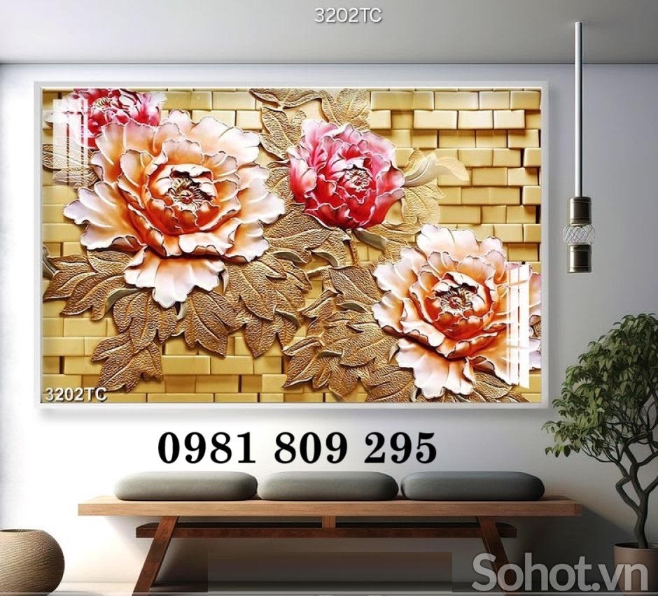 Gạch tranh phong thủy ốp tường , tranh mẫu đơn