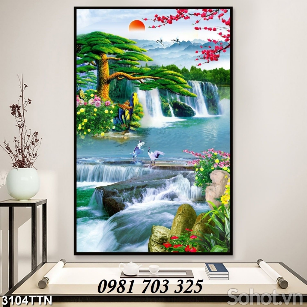 Tranh gạch phong cảnh thác nước 3D khổ đứng