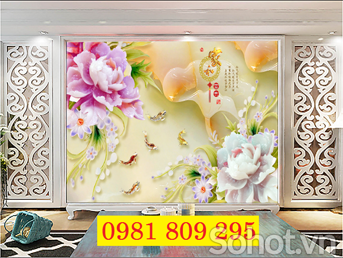 Tranh 3d hoa mẫu đơn , tranh gạch 3d JSH949