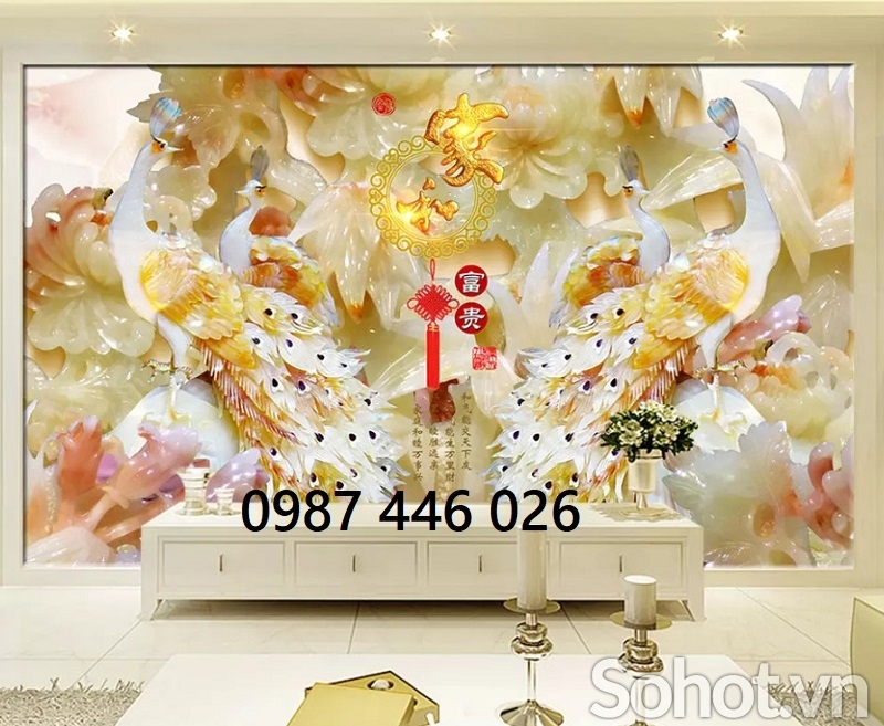 Tranh gạch men chim công HP82