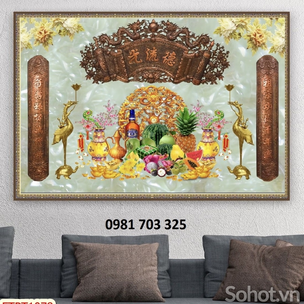 tranh 3D phòng thờ, gạch tranh ốp tường