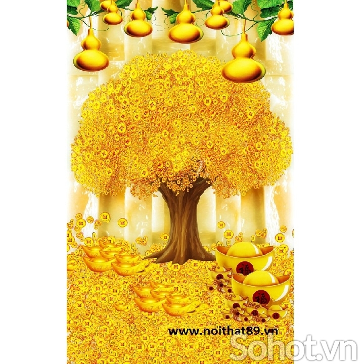 Tranh 3d cây xu vàng