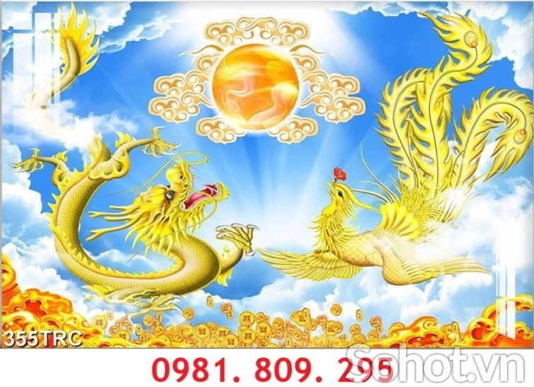 Gạch tranh phòng thờ rồng phượng