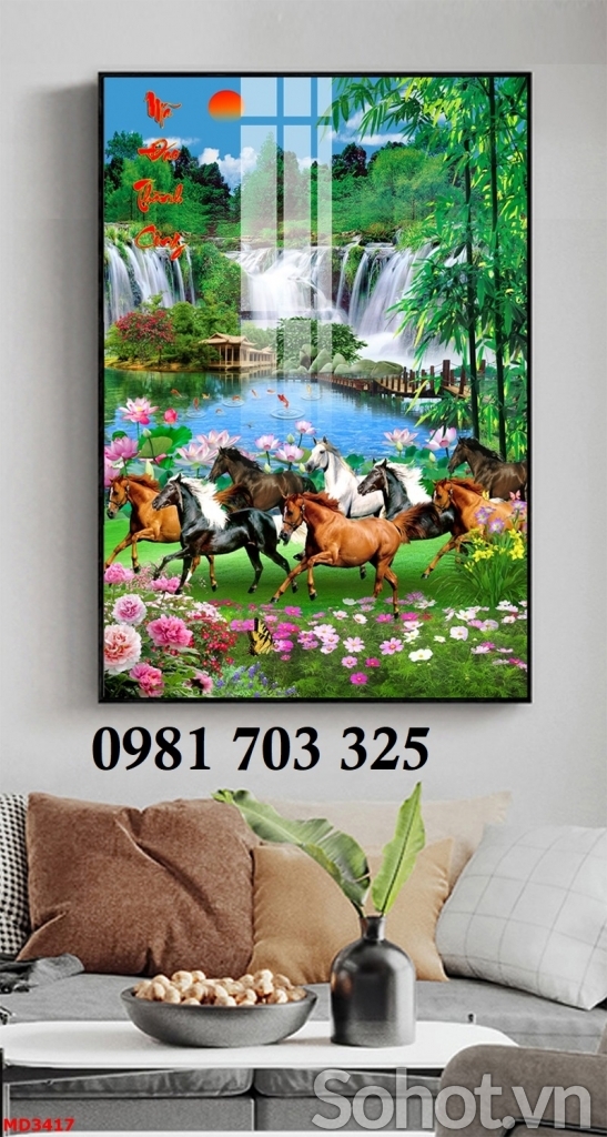 Tranh gạch phong thủy bát mã khổ đứng