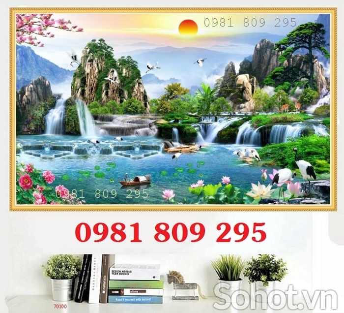 Gạch tranh thác nước , tranh gạch men phòng khách