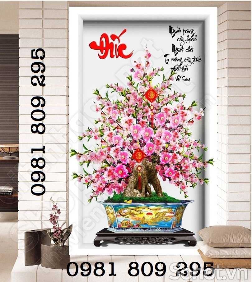 gạch 3d hoa đào , hoa mai