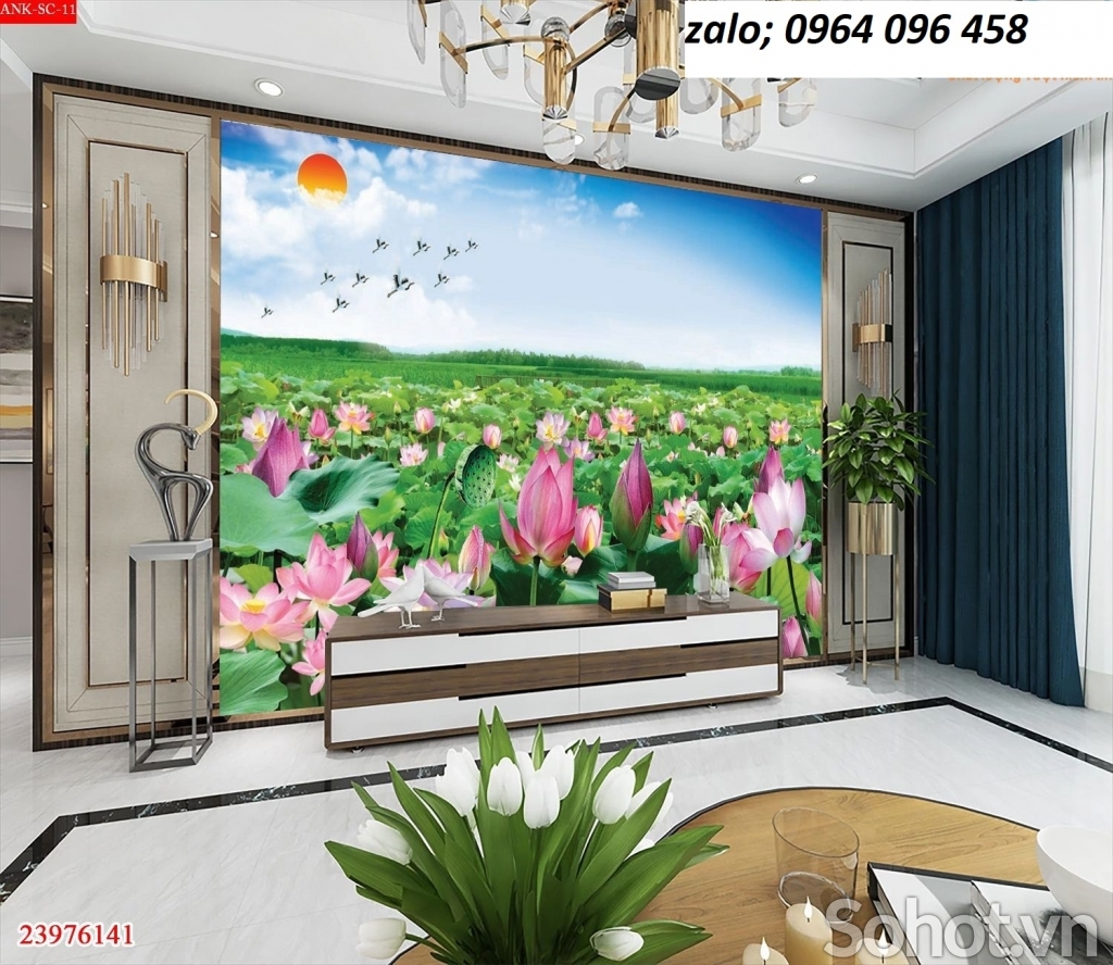 Tranh gạch men 3d mẫu hoa sen - GVV93