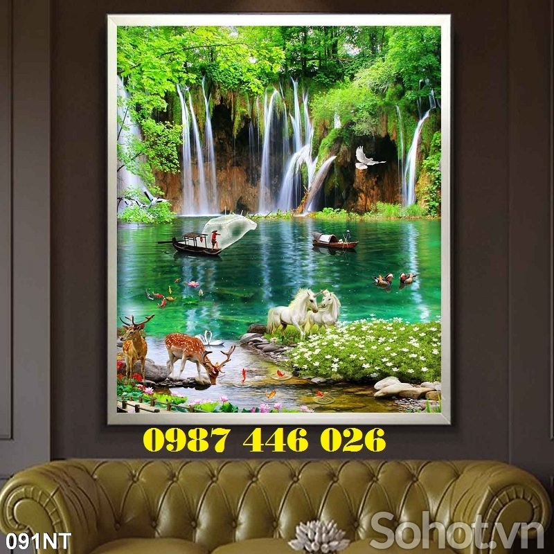 Gạch 3d tranh thác nước đẹp HP0822