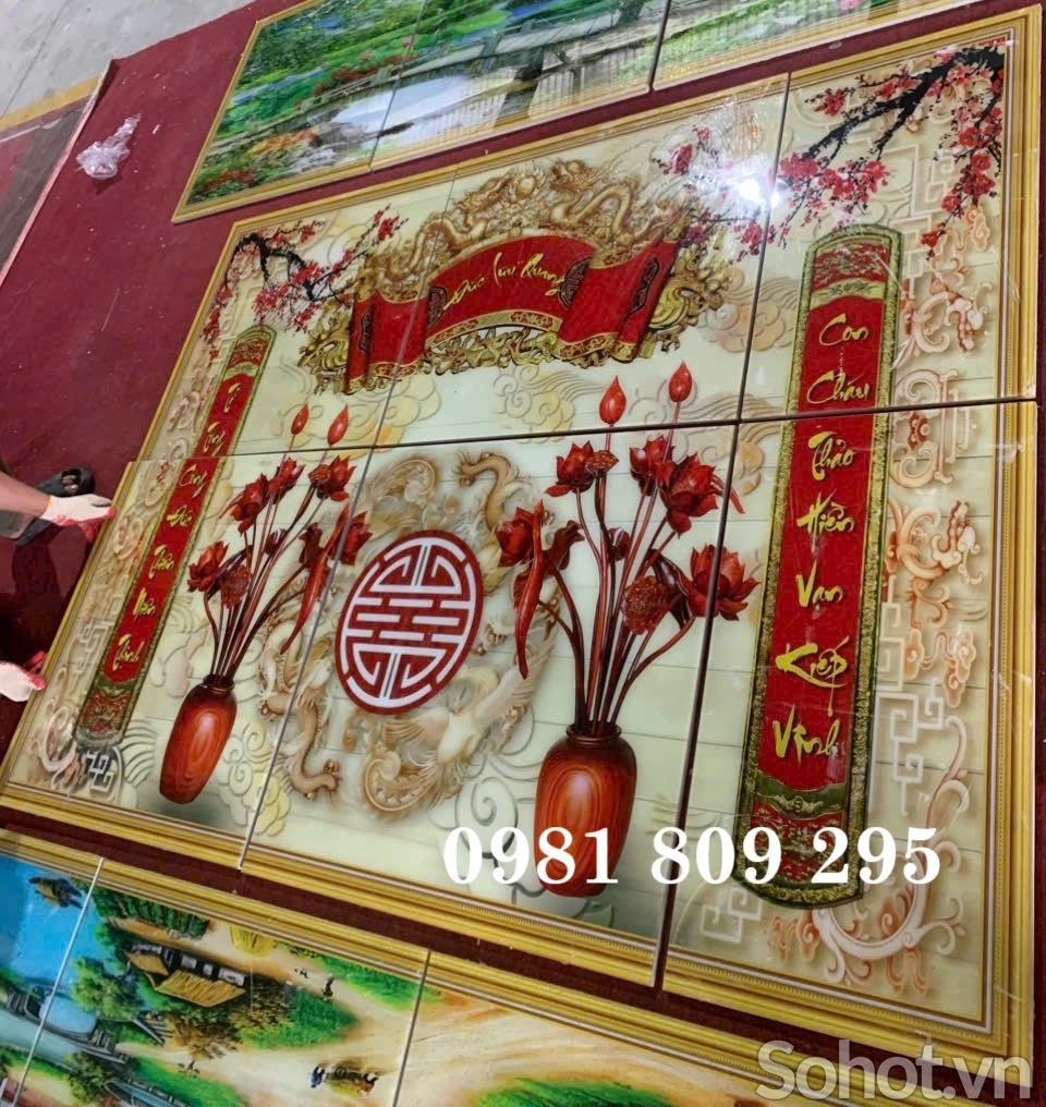Tranh 3d , gạch tranh 3d phòng thờ bình hoa mới HU838