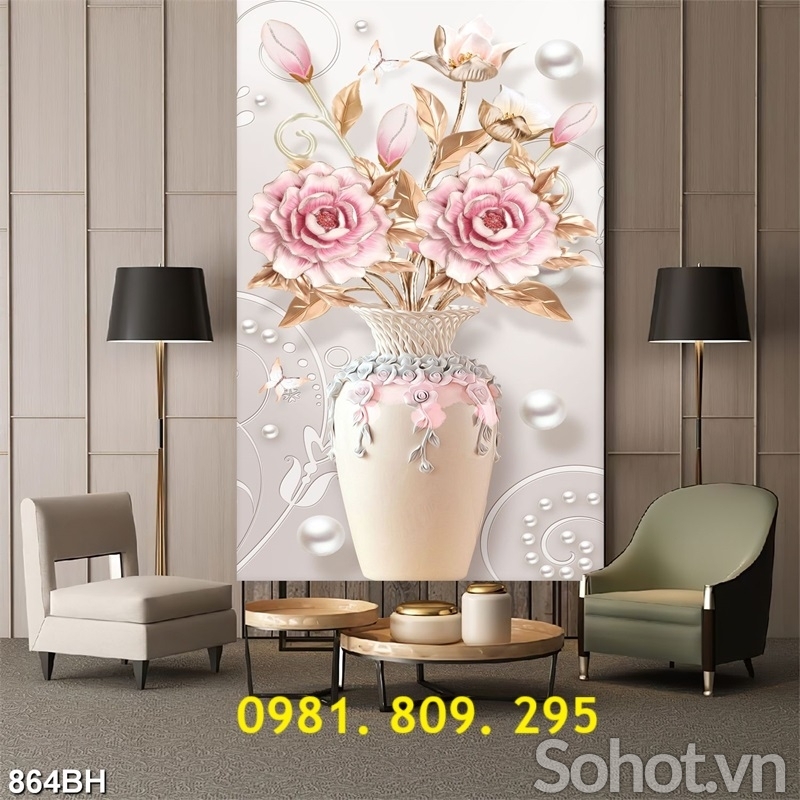 Mẫu tranh bình hoa , gạch 3d trang trí HN999