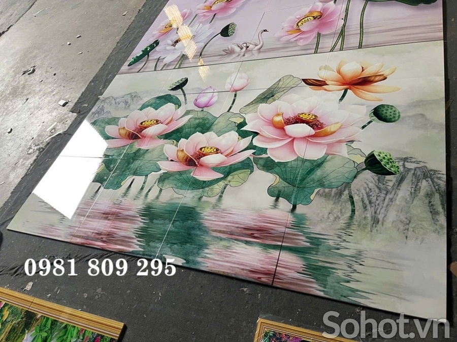 Tranh 3d hoa sen , gạch tranh trang trí