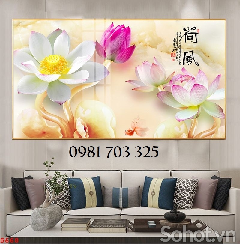 Tranh hoa sen, gạch men 3D