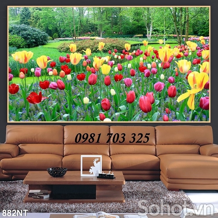Tranh gạch 3D trang trí hình vườn hoa