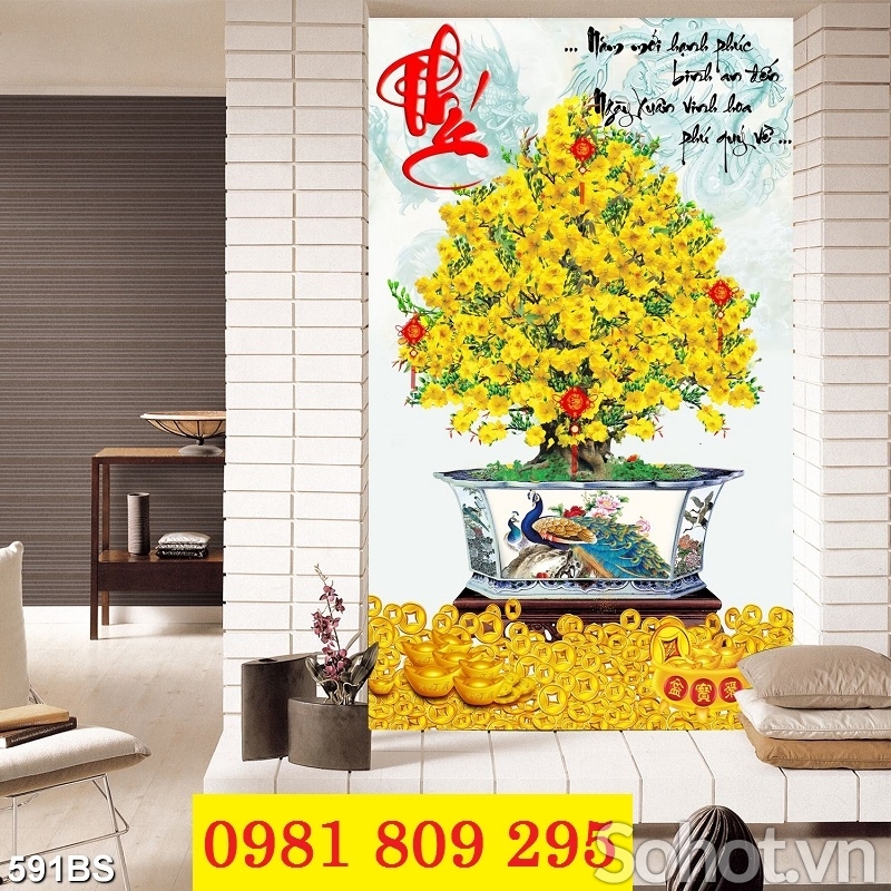 Tranh 3d hoa mai , tranh gạch hoa trang trí