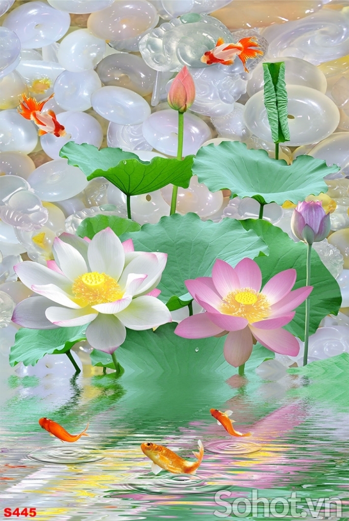 Tranh gạch đẹp 3D hoa sen trang trí