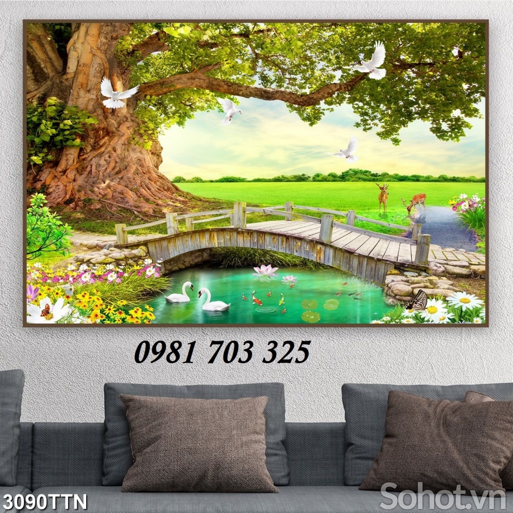 tranh 3D phòng khách, gạch tranh trang trí