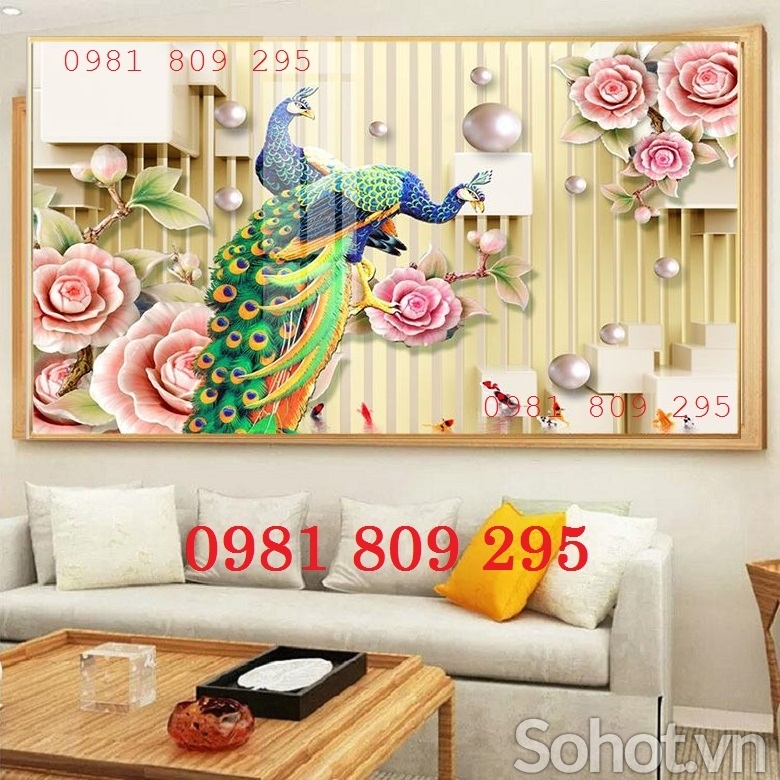 Tranh gạch 3d ốp tường chim công