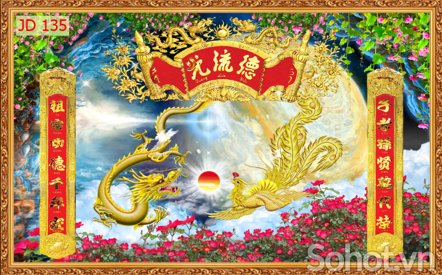 Phòng thờ gia tiên - tranh gạch men