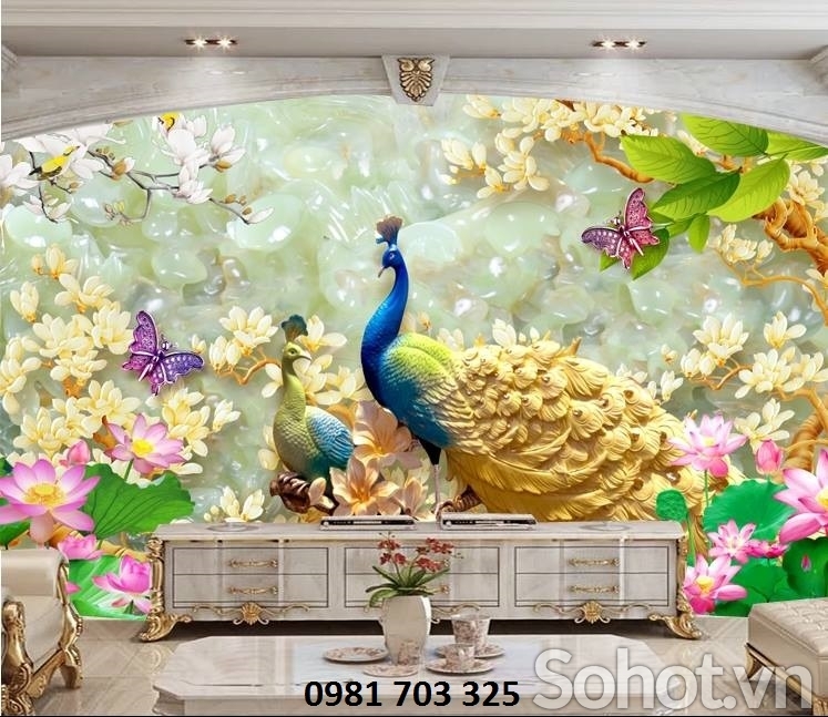Tranh gạch chim công- tranh phong thủy