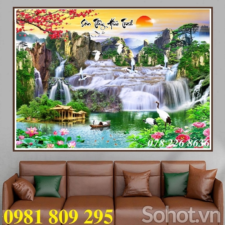 Gạch ốp tường, tranh gạch men thác nước HP1235