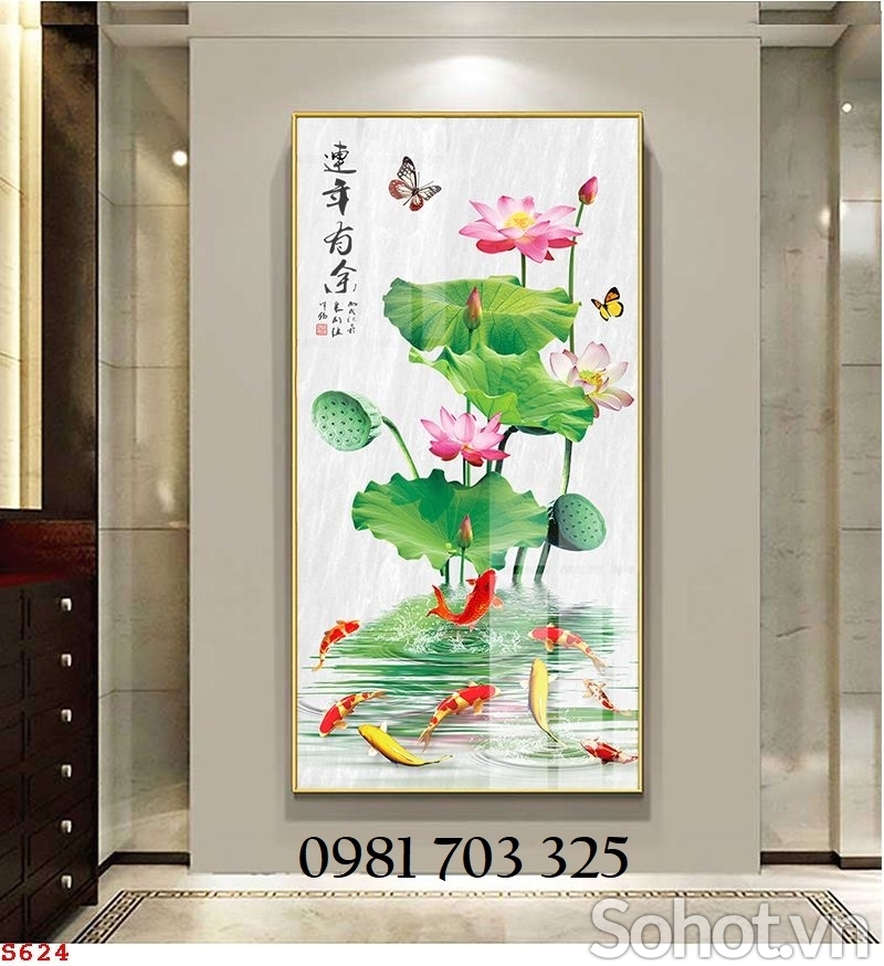 Gạch tranh 3D đẹp hoa sen trang trí