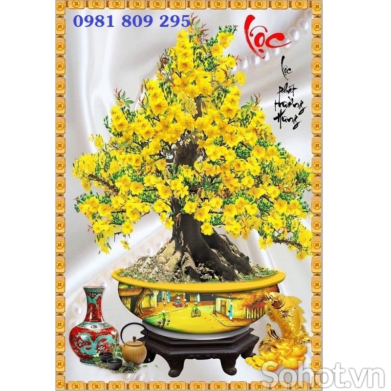 Tranh cây mai phúc lộc , gạch 3d ốp tường GP265