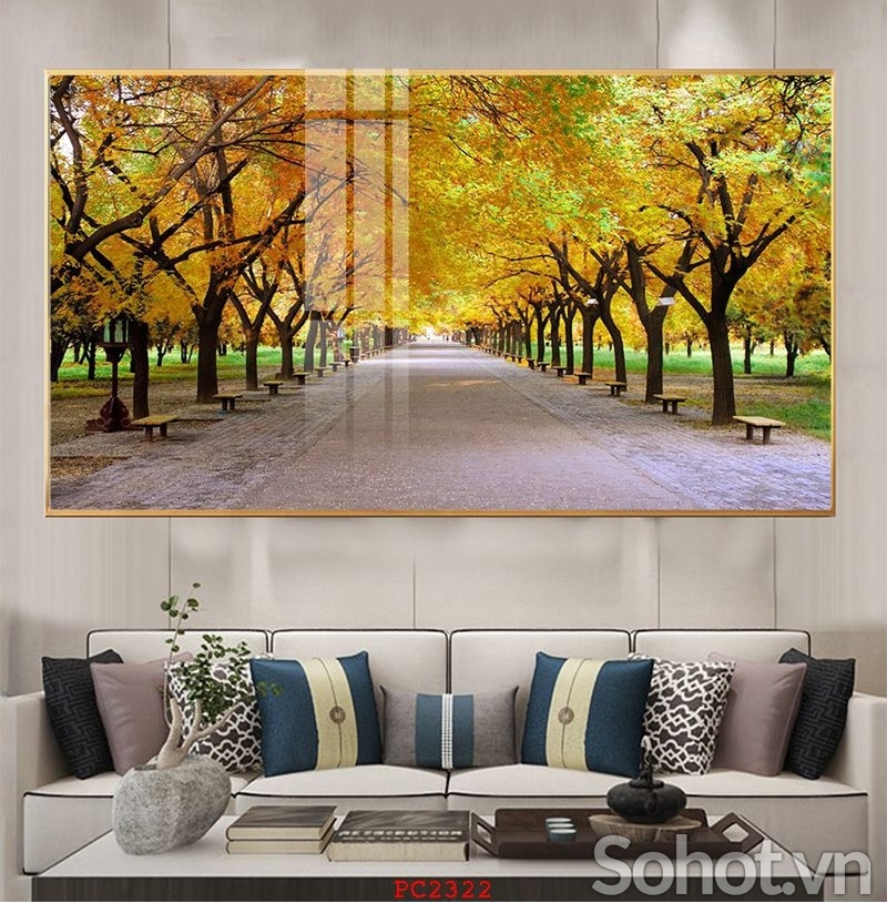 Tranh gạch phong cảnh lá vàng