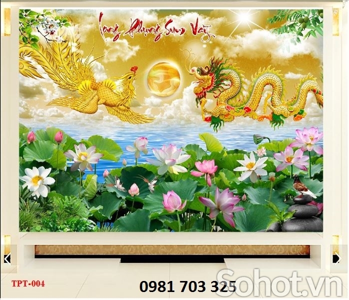 Tranh gạch 3D Long phụng sum vầy